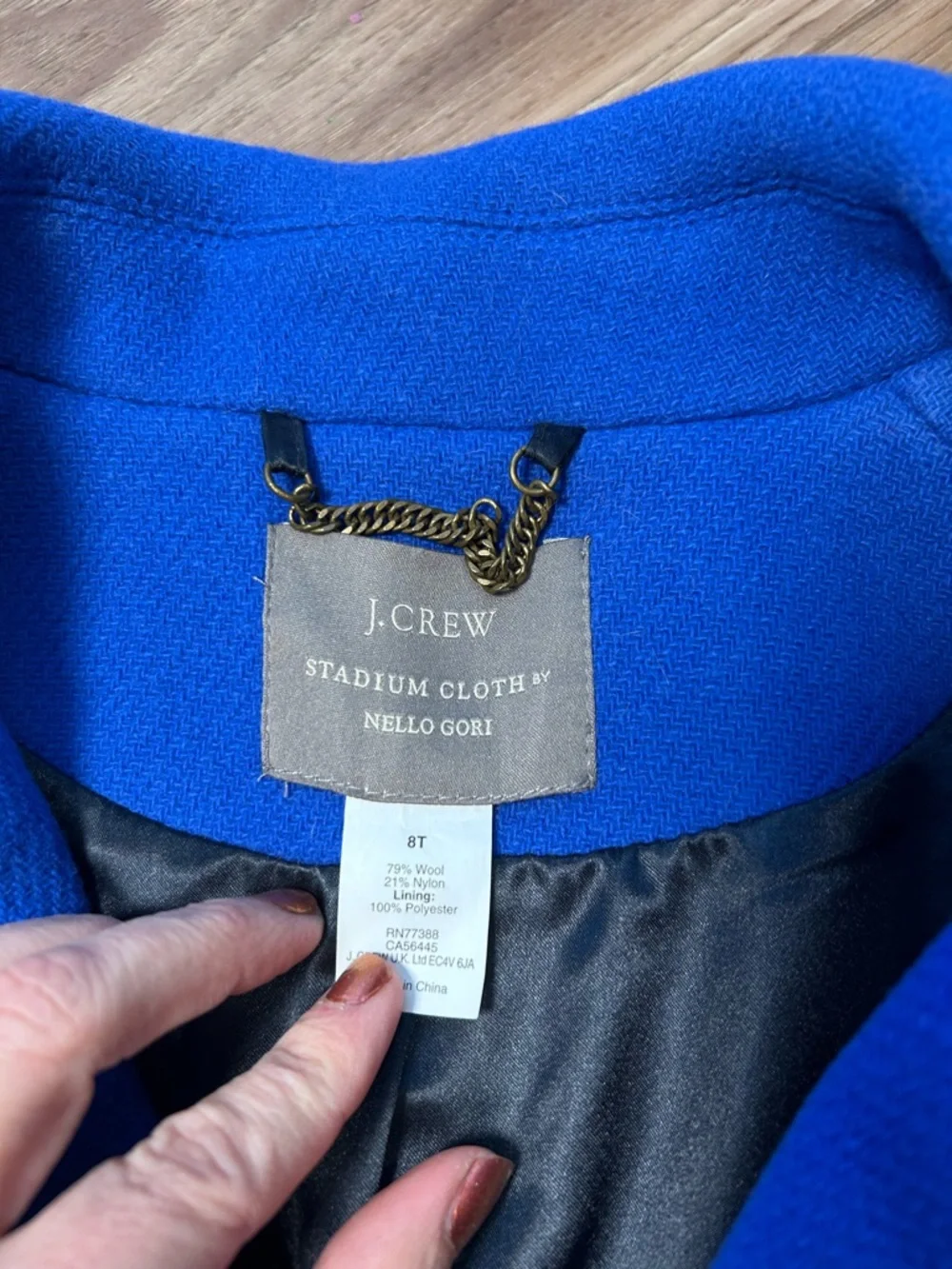J. Crew stadium cloth nello gori wool pea coat size 8T tall royal blue wool - Picture 4 of 10